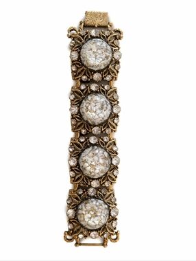 Vintage Selro Gold Cabochon Panel Bracelet Ornate Statement